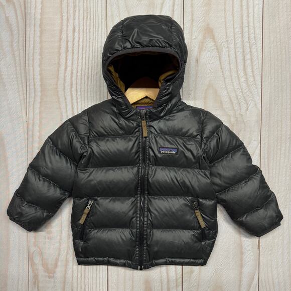 Patagonia Boys Toddler 2T Hi-Loft Duck Down Sweater Hoody 700 Fill Jacket Gray - Picture 1 of 10